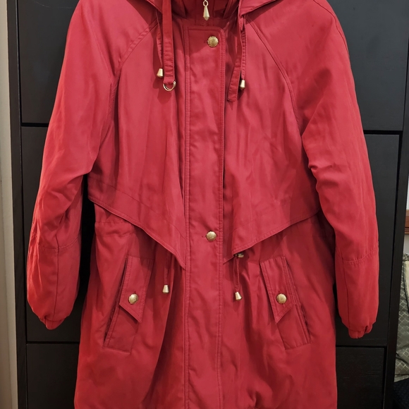 Preston & York Women's Long Hooded Zip Parka Coat Jacket Small Red - Picture 4 of 12